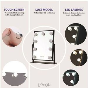 LYVION Hollywood Spiegel met LED verlichting - Make-upspiegel - Zwart