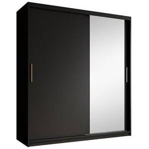 Meubella - Kledingkast Mandalin - Zwart - 180 cm - Met spiegel