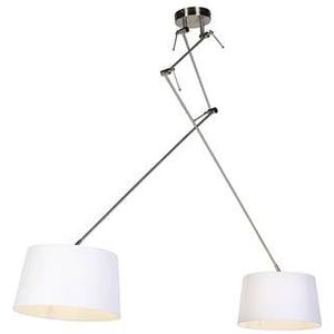 QAZQA Hanglamp staal met linnen kappen wit 35 cm 2-lichts - Blitz