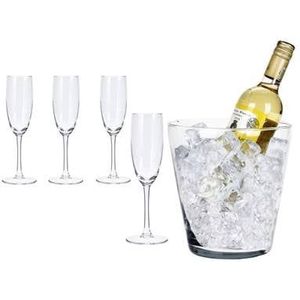 Luxe Kristallen Champagneset - Set van 5 - Inclusief Wijnkoeler