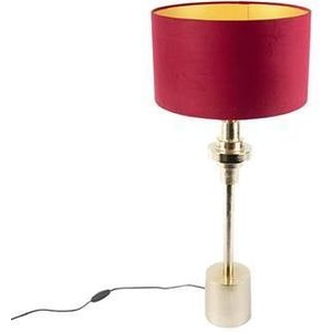 QAZQA Art deco tafellamp met velours kap rood 35 cm - Diverso