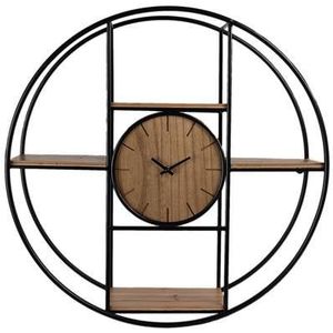 Clayre & Eef Wandklok Ø 60 cm Bruin Zwart Hout Ijzer Muurklok