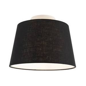 QAZQA Plafondlamp met linnen kap zwart 25 cm - Combi wit