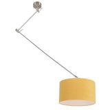 QAZQA Hanglamp staal met kap 35 cm geel verstelbaar - Blitz