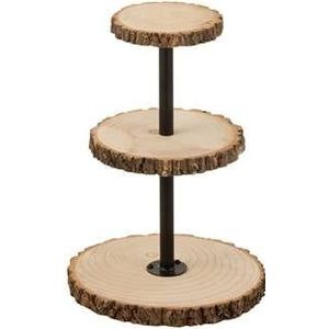 J-Line 3 Niveaus Rond Paulownia plateau - dienblad - hout - naturel - woonaccessoires