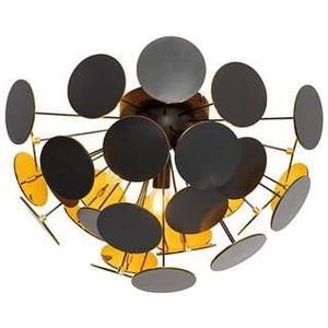 QAZQA Design plafondlamp zwart met goud 54cm 3-lichts - Cerchio