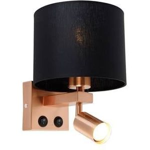 QAZQA Wandlamp koper met leeslamp en kap 18 cm zwart - Brescia