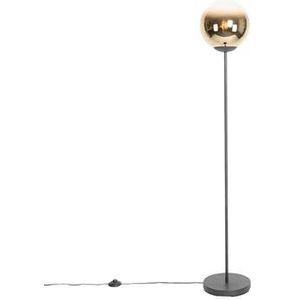 QAZQA Art deco vloerlamp zwart met goud glas - pallon