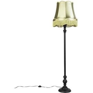 QAZQA Vloerlamp zwart met Granny kap groen - Classico