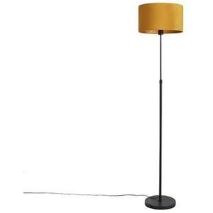 QAZQA Vloerlamp zwart met velours kap okergele met goud 35 cm - Parte