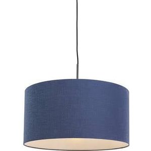 QAZQA Moderne hanglamp zwart met antiek blauwe kap 50 cm - Combi 1