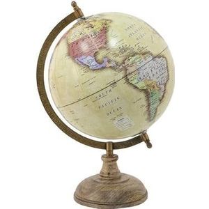 Clayre & Eef Wereldbol 22x33 cm Geel Hout Ijzer Globe