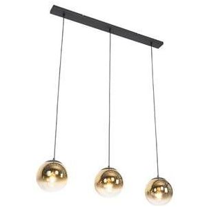 QAZQA Art deco hanglamp zwart met goud glas langwerpig 3-lichts -