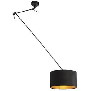 QAZQA Hanglamp zwart met velours kap zwart met goud 35 cm - Blitz