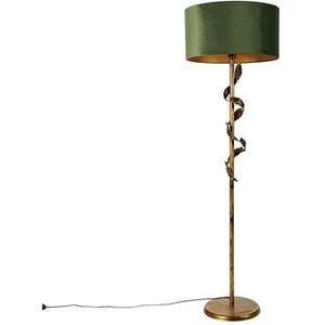 QAZQA Vintage vloerlamp antiek goud met groene kap - Linden