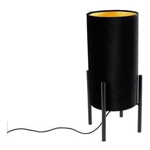 QAZQA Moderne tafellamp zwart met velours zwarte kap - Rich