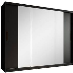 Meubella - Kledingkast Mandalin - Zwart - 250 cm - Met Spiegel