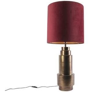 QAZQA Art deco tafellamp brons velours kap rood met goud 40 cm -