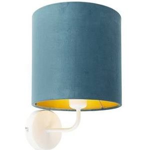 QAZQA Vintage wandlamp wit met blauwe velours kap - Matt