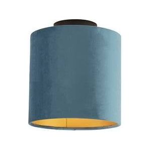QAZQA Plafondlamp met velours kap blauw met goud 20 cm - Combi zwart