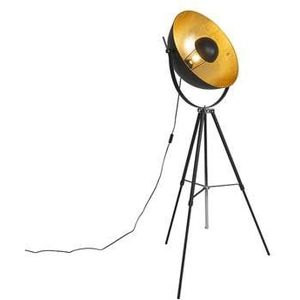 QAZQA Vloerlamp zwart met goud 51 cm verstelbaar tripod - Magnax