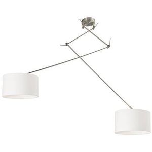 QAZQA Hanglamp staal met kap 35 cm wit verstelbaar 2-lichts - Blitz