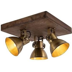 QAZQA Plafondlamp brons met hout 3-lichts - Mangoes