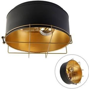 QAZQA Industri�le plafondlamp zwart met goud 35 cm - Barril
