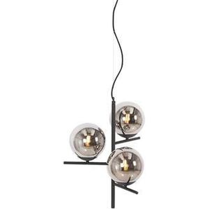 QAZQA Art Deco hanglamp zwart en smoke glas 3-lichts - Flore
