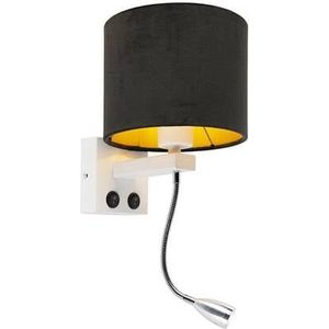 QAZQA Moderne wandlamp wit met kap velours zwart - Brescia