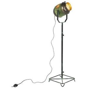 QAZQA Industri�le vloerlamp brons met groen 140 cm - Byron