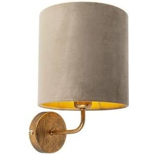 QAZQA Vintage wandlamp goud met taupe velours kap - Matt