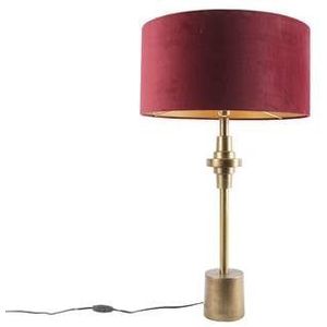 QAZQA Art Deco tafellamp brons velours kap rood 50 cm - Diverso