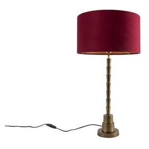 QAZQA Art Deco tafellamp brons velours kap rood 35 cm - Pisos