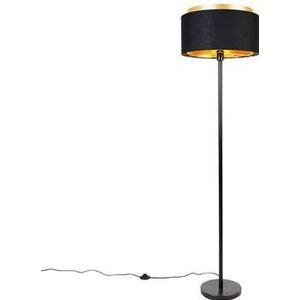 QAZQA Moderne vloerlamp zwart met kap zwart met goud - Simplo