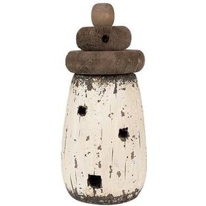 Clayre & Eef Decoratie Beeld Vuurtoren Ø 11x23 cm Wit Bruin Hout