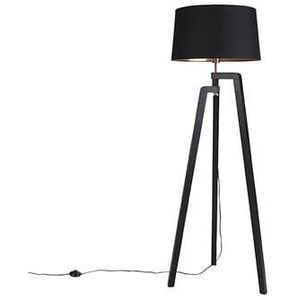 QAZQA Smart vloerlamp met kap zwart met goud 50 cm incl. Wifi A60 -