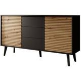 Meubella - Dressoir Palladium - Eiken - Zwart - 154 cm - met lades