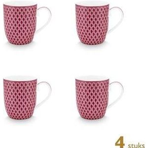 Pip Studio Koffiekoppen - Flower Festival Donker Roze - 145ml - 4 St.