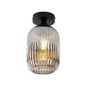 QAZQA Art deco plafondlamp zwart met smoke glas - Banci