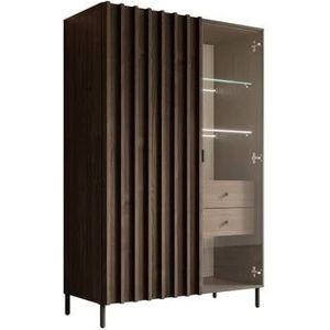 Meubella Dressoir Paz - Donker eiken - 92 cm - Met glas