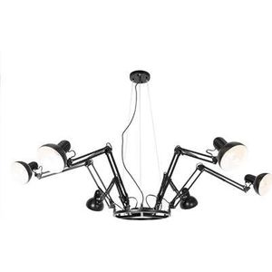 QAZQA Industri�le hanglamp zwart 6-lichts verstelbaar - Hobby Spinne