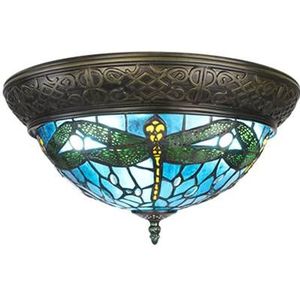 Clayre & Eef Plafondlamp Tiffany � 38 cm Blauw Bruin Kunststof Glas
