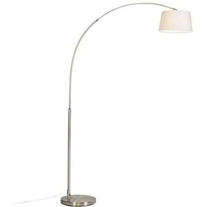 QAZQA Moderne booglamp staal met witte stoffen kap - Arc Basic