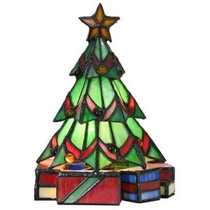 Clayre & Eef Tiffany Tafellamp Kerstboom 17x17x23 cm Groen Glas