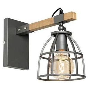 QAZQA Industri�le wandlamp donkergrijs met hout verstelbaar - Arthur