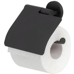 Tiger Noon - Wc rolhouder met klep - Toiletrolhouder - Zonder boren met TigerFix (apart verkrijgbaar) - Zwart