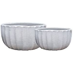 PTMD Tilda White ceramic pot ribbed round set of 2