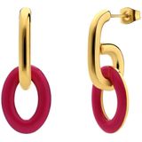 Stalen goldplated oorbellen met fuchsia emaille