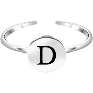 Zilveren ring alfabet verstelbaar rhodiumplated